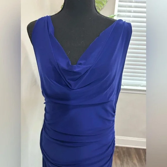 Lauren Ralph Lauren Royal Blue Cowl Neck Ruched Sheath Dress Size 10 Sleeveless - Picture 3 of 7